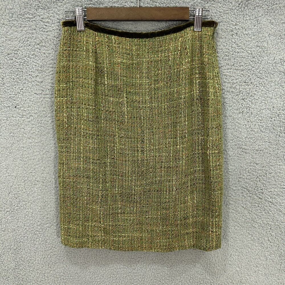 Cynthia Steffe tweed pencil skirt 6 brat green academia corpcore twee retro glam
